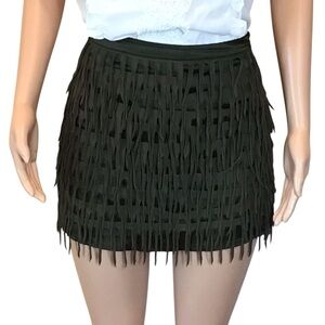 NWOT Do & Be Fringe Mini Skirt Size Large Dark Green Tassel Layered Festival